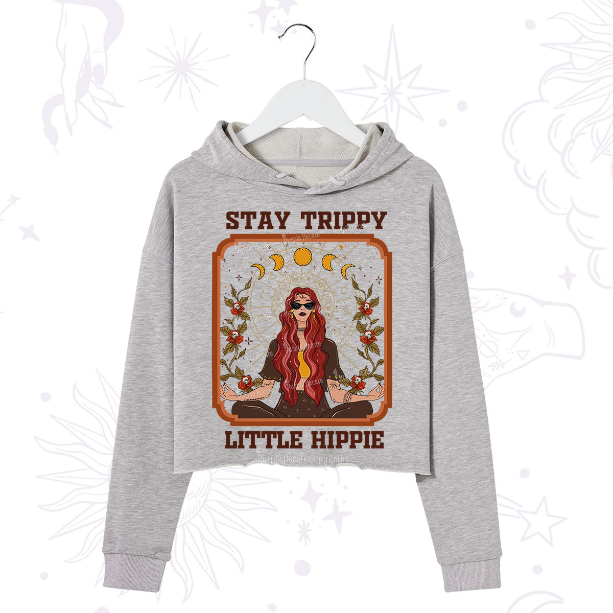 Purplehecate Stay Trippy Little Witchy Hippie Crop Hoodie