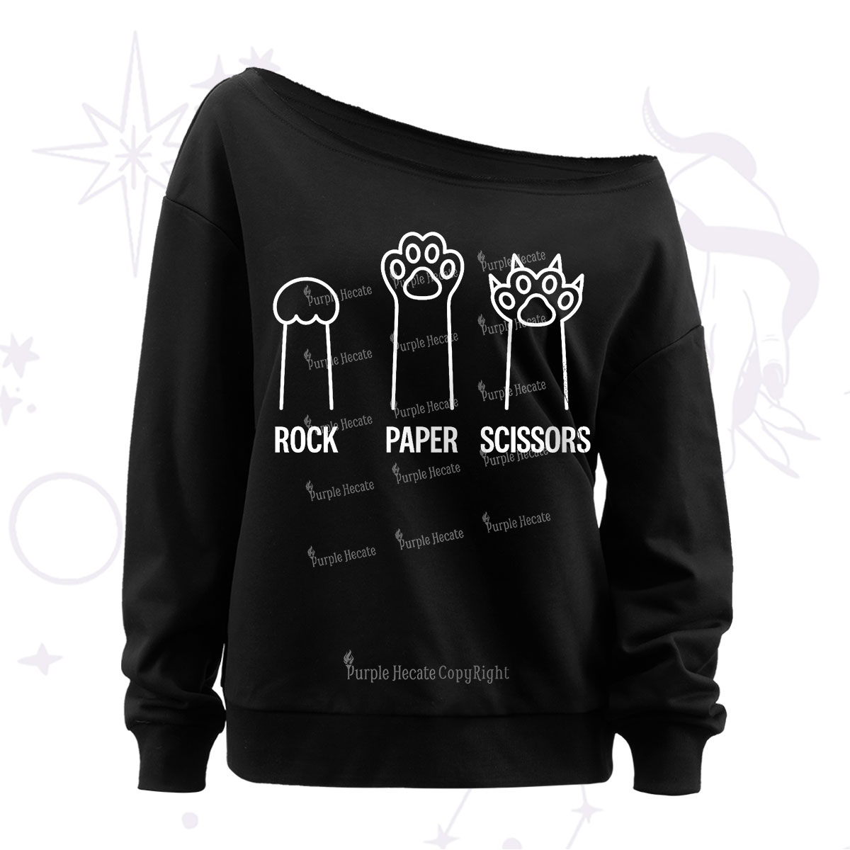 Purplehecate Rock Paper Scissors Cat Paw Edition Off The Shoulder Sweatshirt