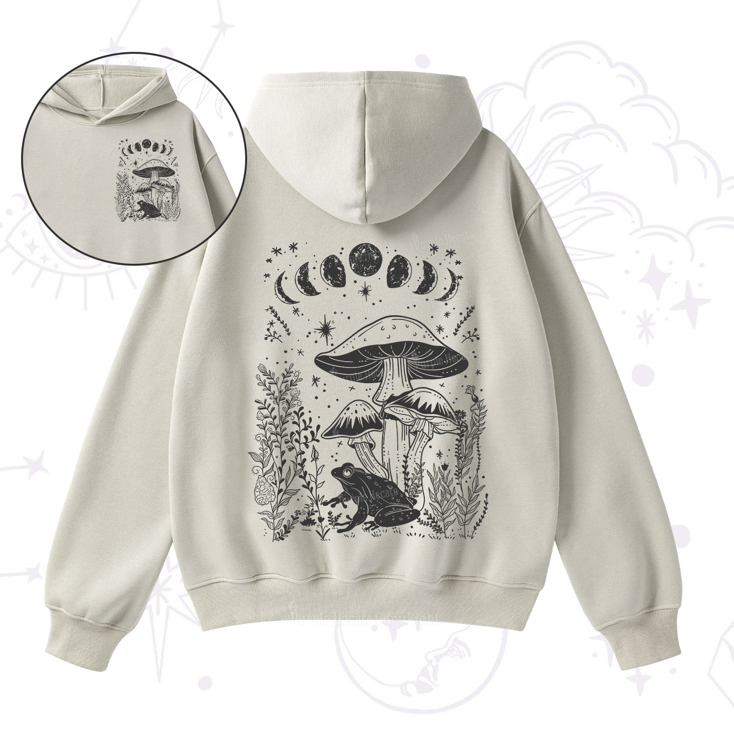 Purplehecate Celestial Frog Mushrooms Fleece Hoodie Suit