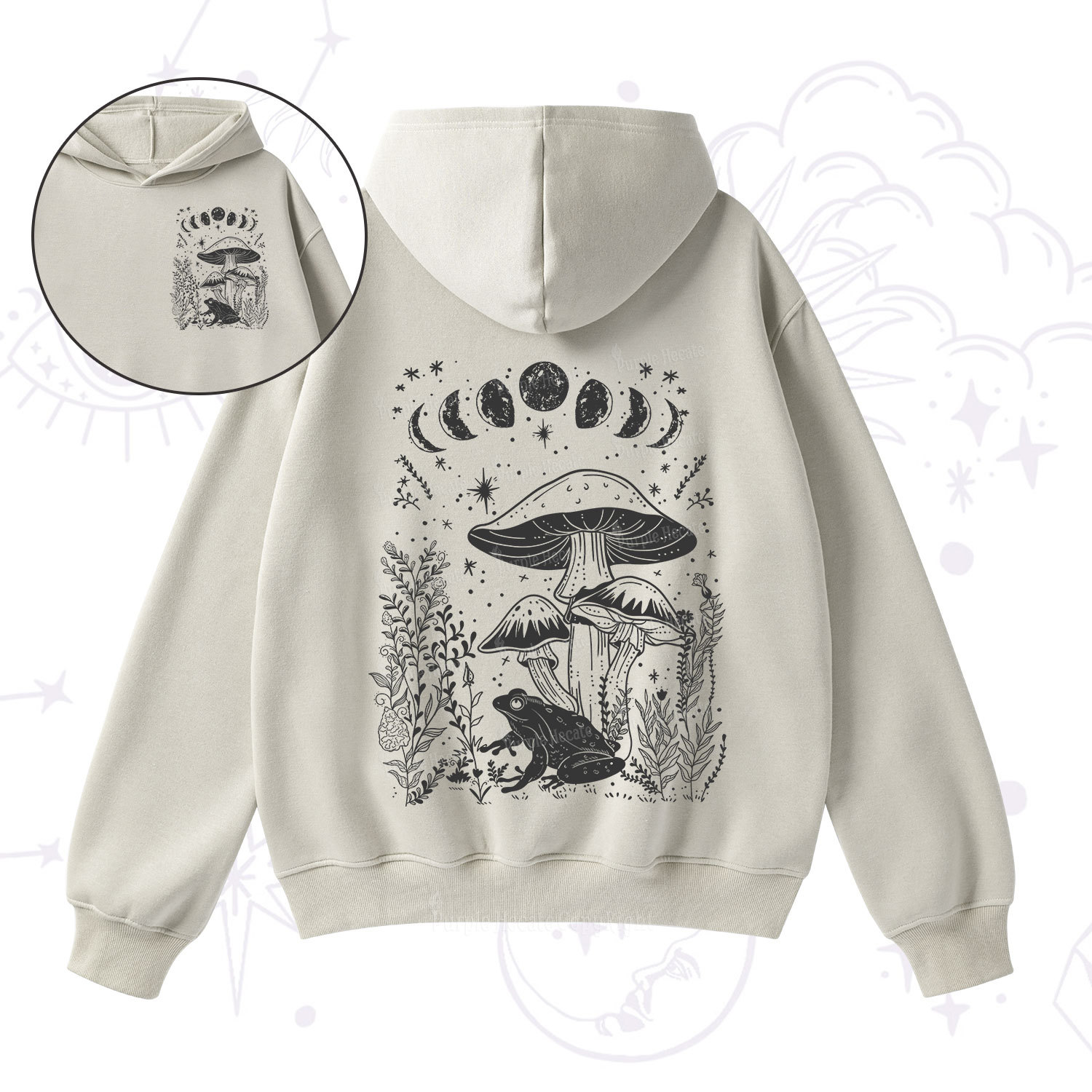 Purplehecate Celestial Frog Mushrooms Fleece Hoodie Suit