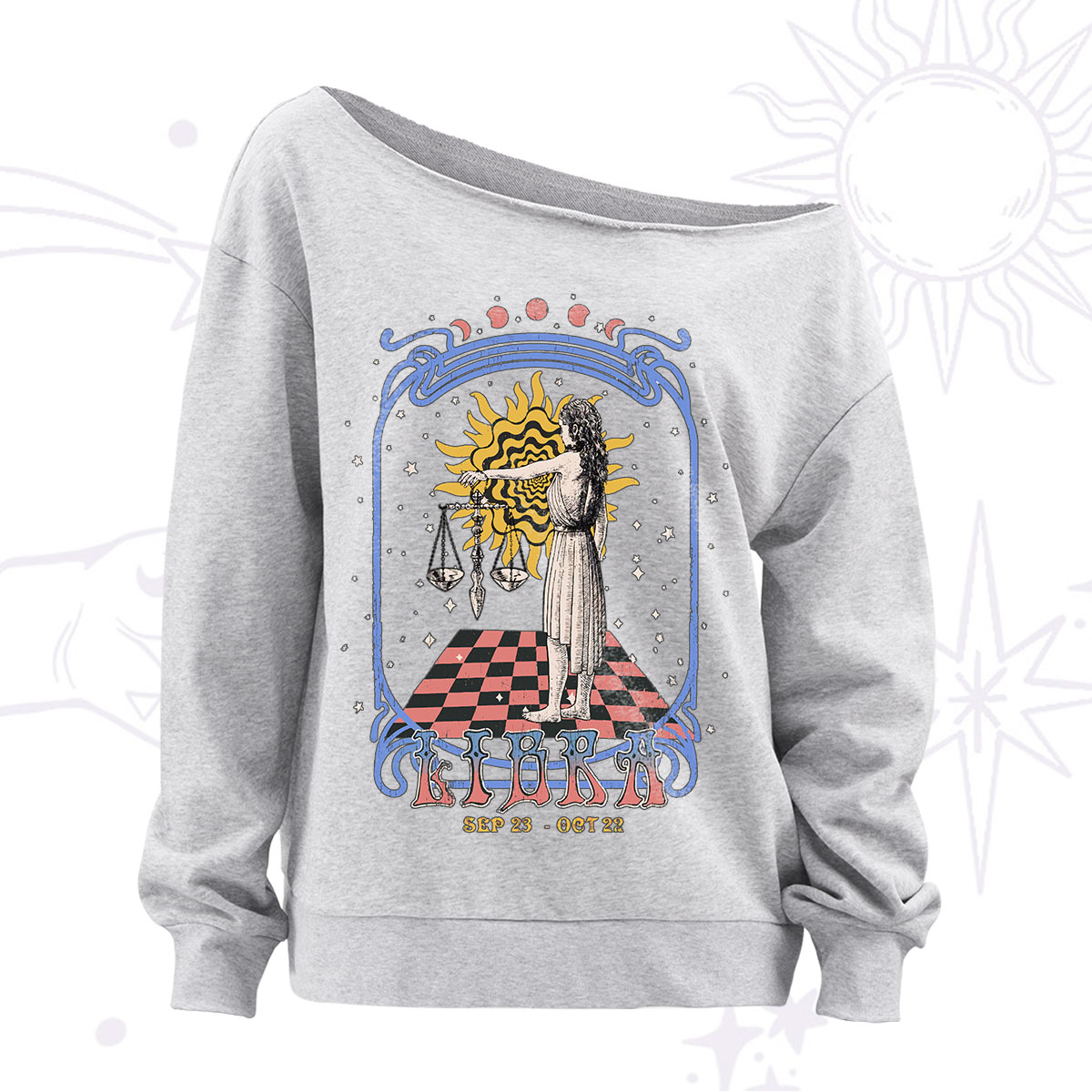 Purplehecate Libra Crew Zodiac Off The Shoulder Sweatshirt