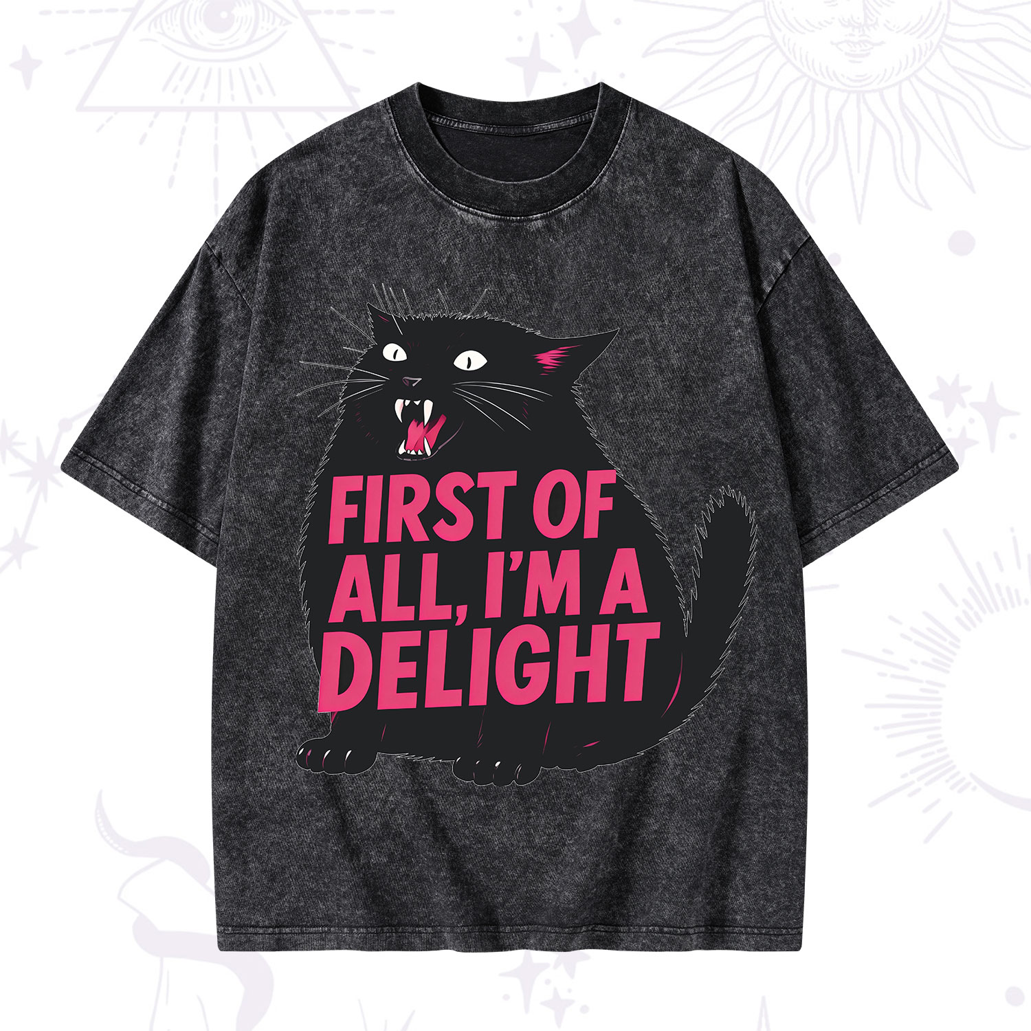 Purplehecate First Of All I'm A Delight Cat Washed T-Shirt