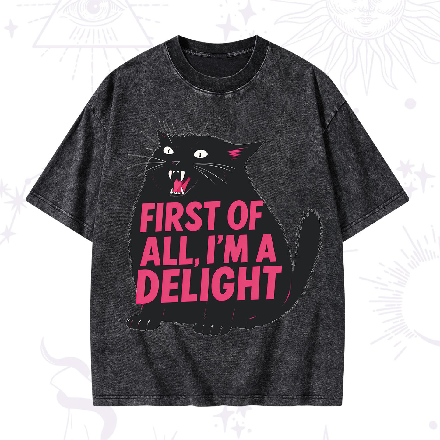 Purplehecate First Of All I'm A Delight Cat Washed T-Shirt