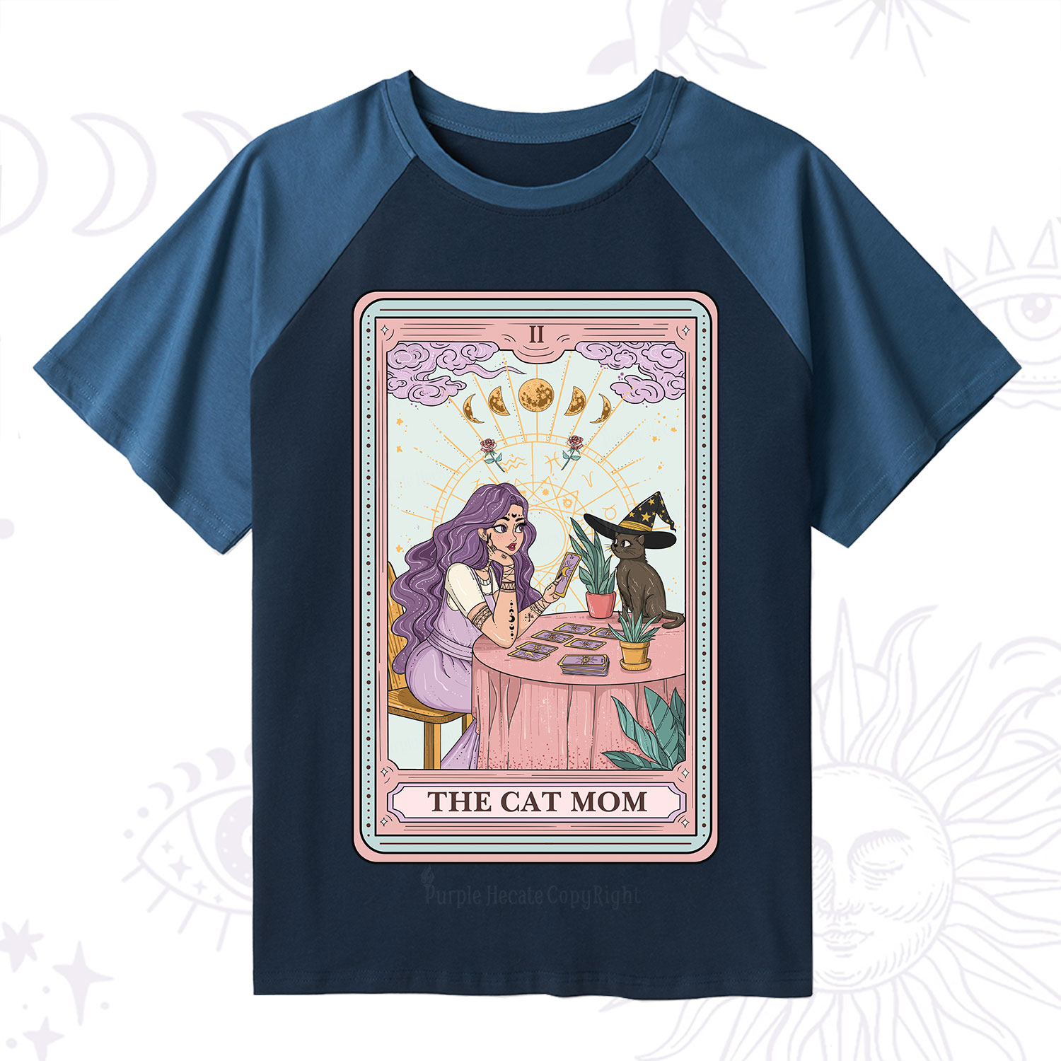 Purplehecate The Witchy Cat Mom Tarot Raglan Short Sleeve T‑Shirt