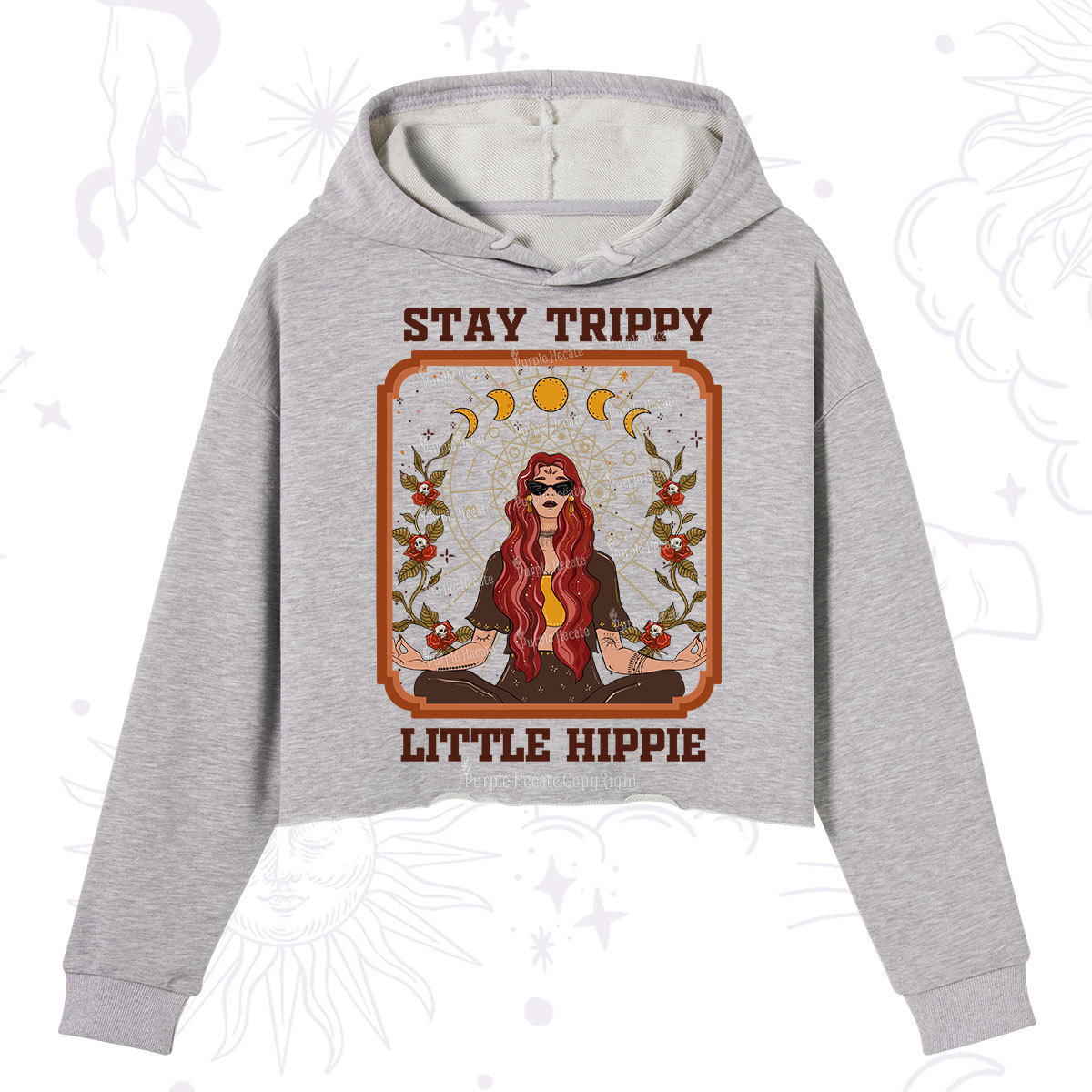 Purplehecate Stay Trippy Little Witchy Hippie Crop Hoodie