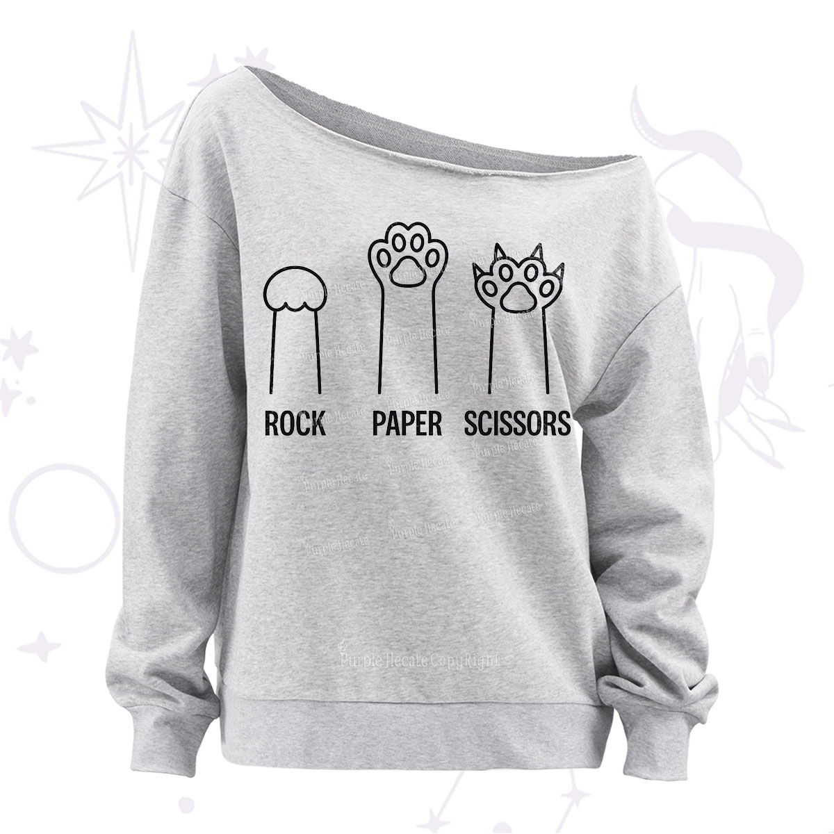 Purplehecate Rock Paper Scissors Cat Paw Edition Off The Shoulder Sweatshirt