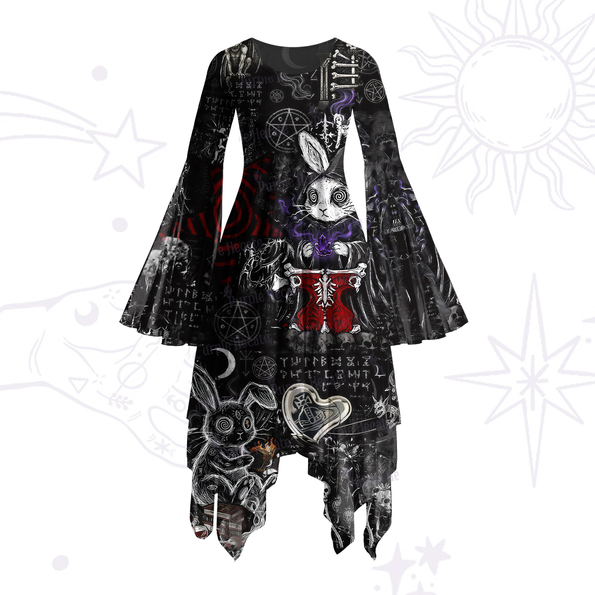 Purplehecate Gothic Cursed Bunny Ritual Bell Sleeve Dress