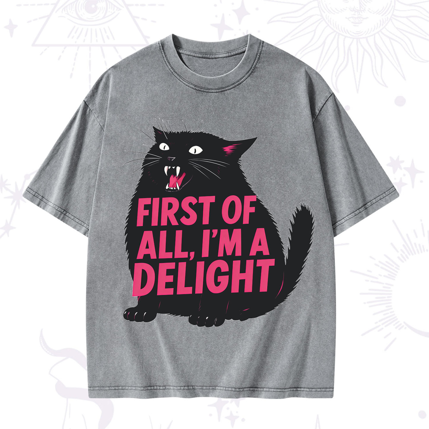 Purplehecate First Of All I'm A Delight Cat Washed T-Shirt