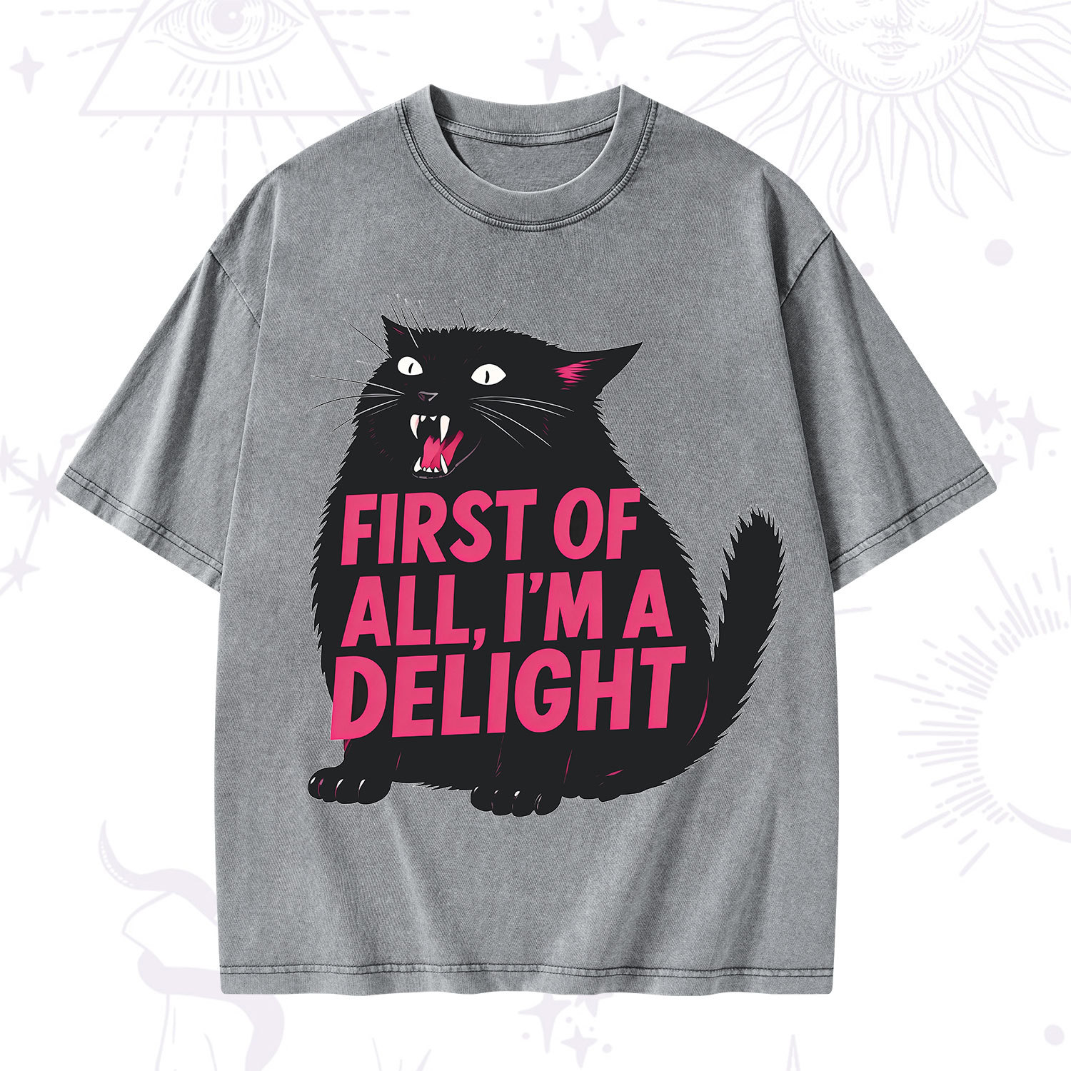 Purplehecate First Of All I'm A Delight Cat Washed T-Shirt