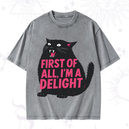 Purplehecate First Of All I'm A Delight Cat Washed T-Shirt