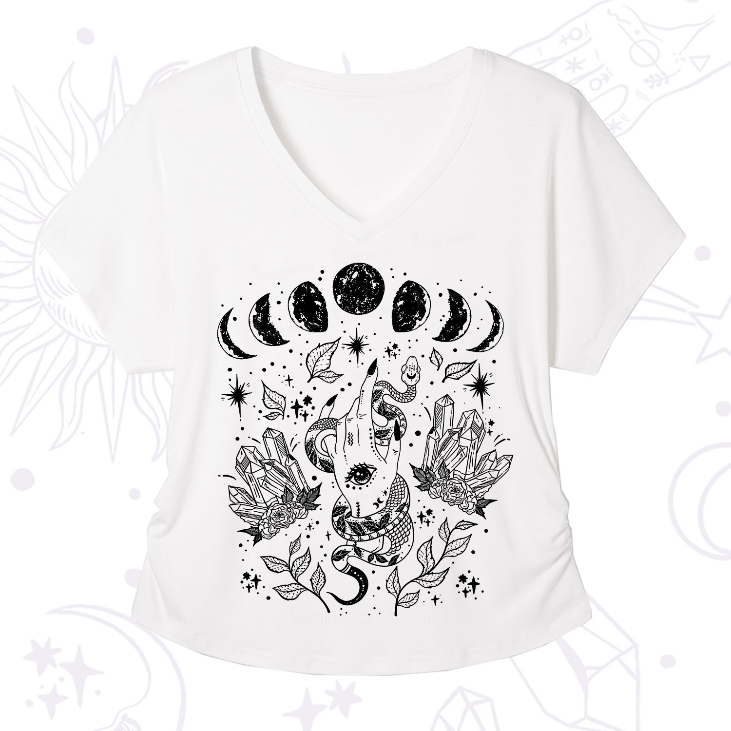 Purplehecate Reach For The Moon V-Neck T-Shirt