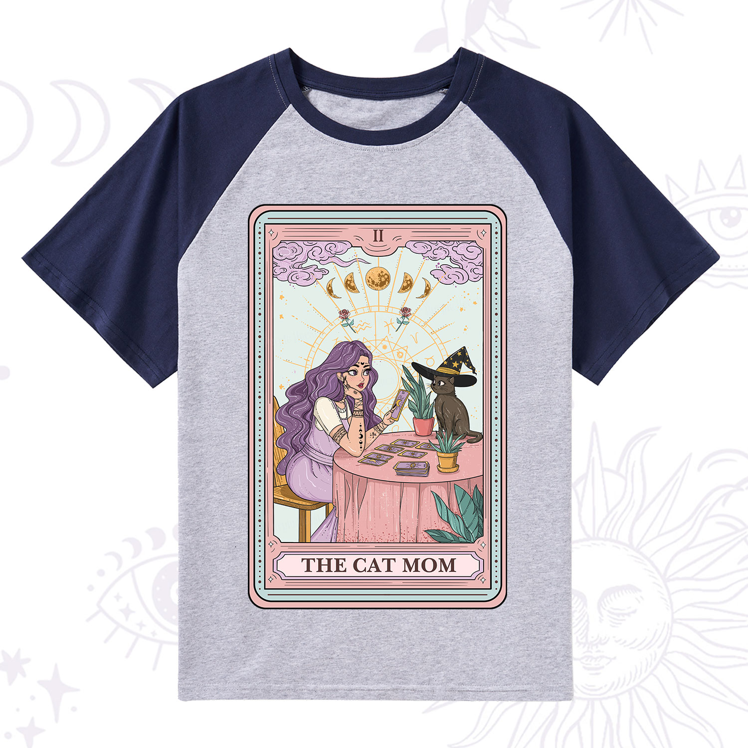 Purplehecate The Witchy Cat Mom Tarot Raglan Short Sleeve T‑Shirt