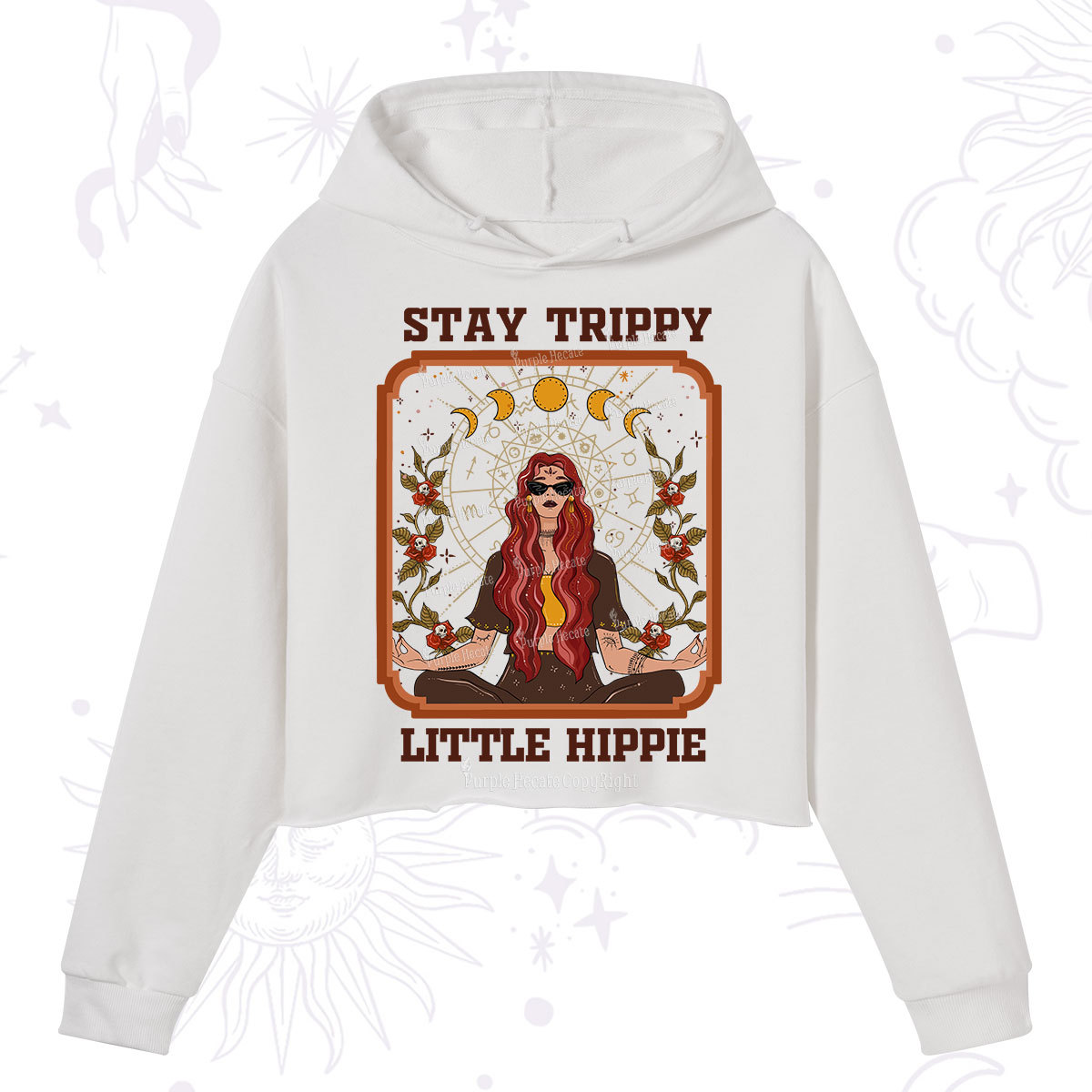 Purplehecate Stay Trippy Little Witchy Hippie Crop Hoodie