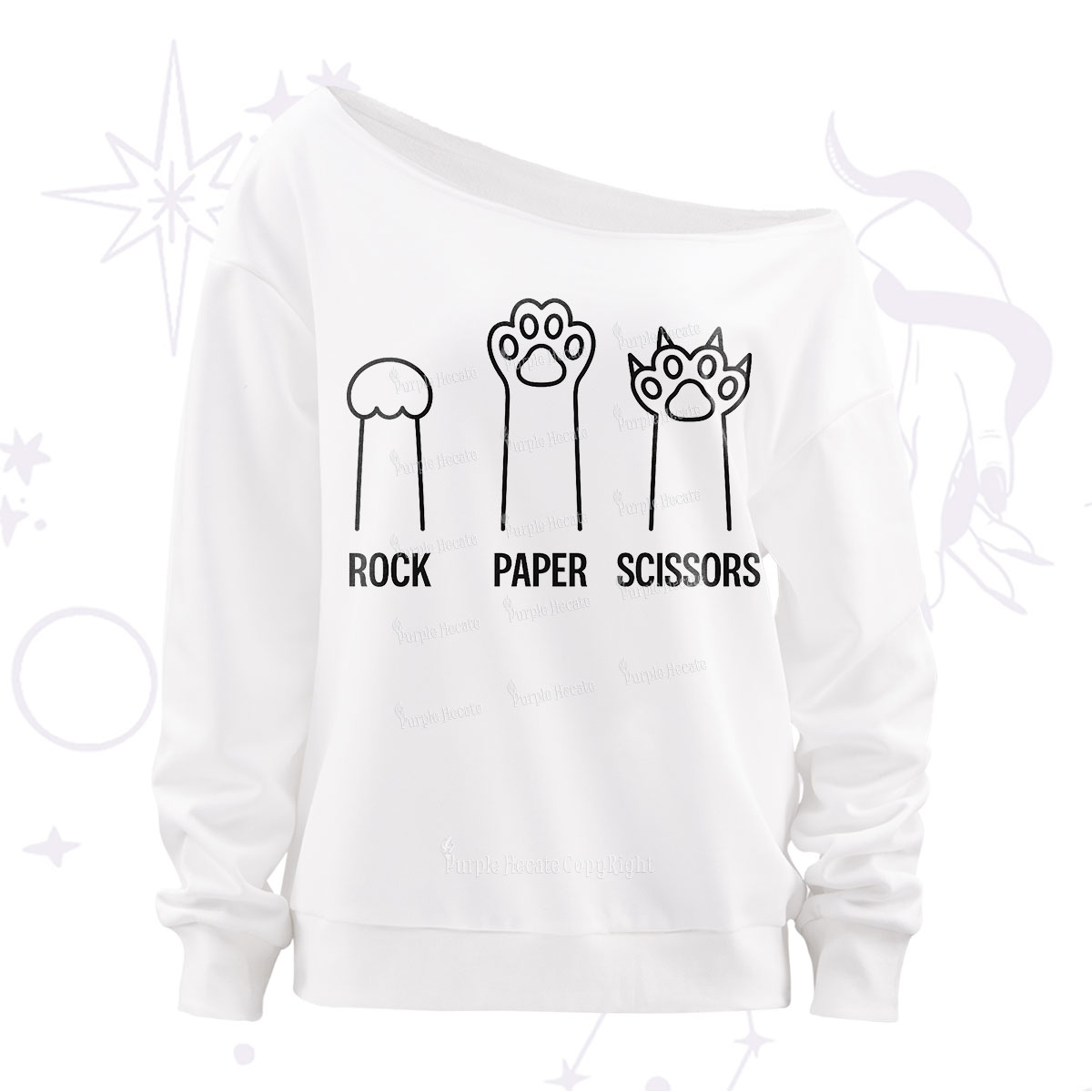 Purplehecate Rock Paper Scissors Cat Paw Edition Off The Shoulder Sweatshirt