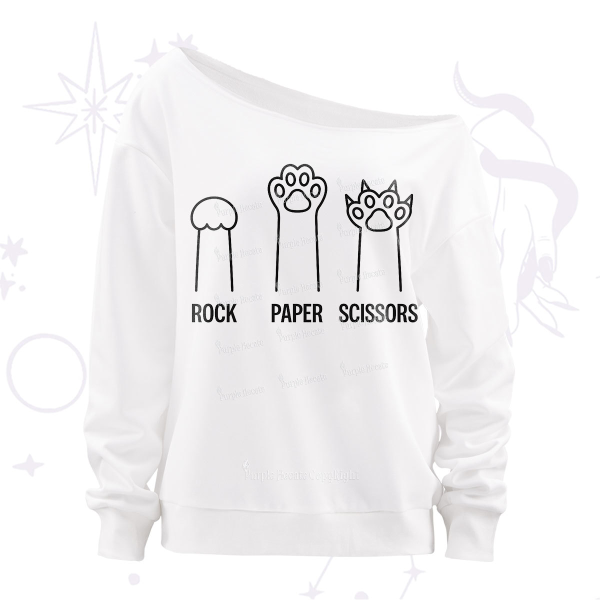 Purplehecate Rock Paper Scissors Cat Paw Edition Off The Shoulder Sweatshirt