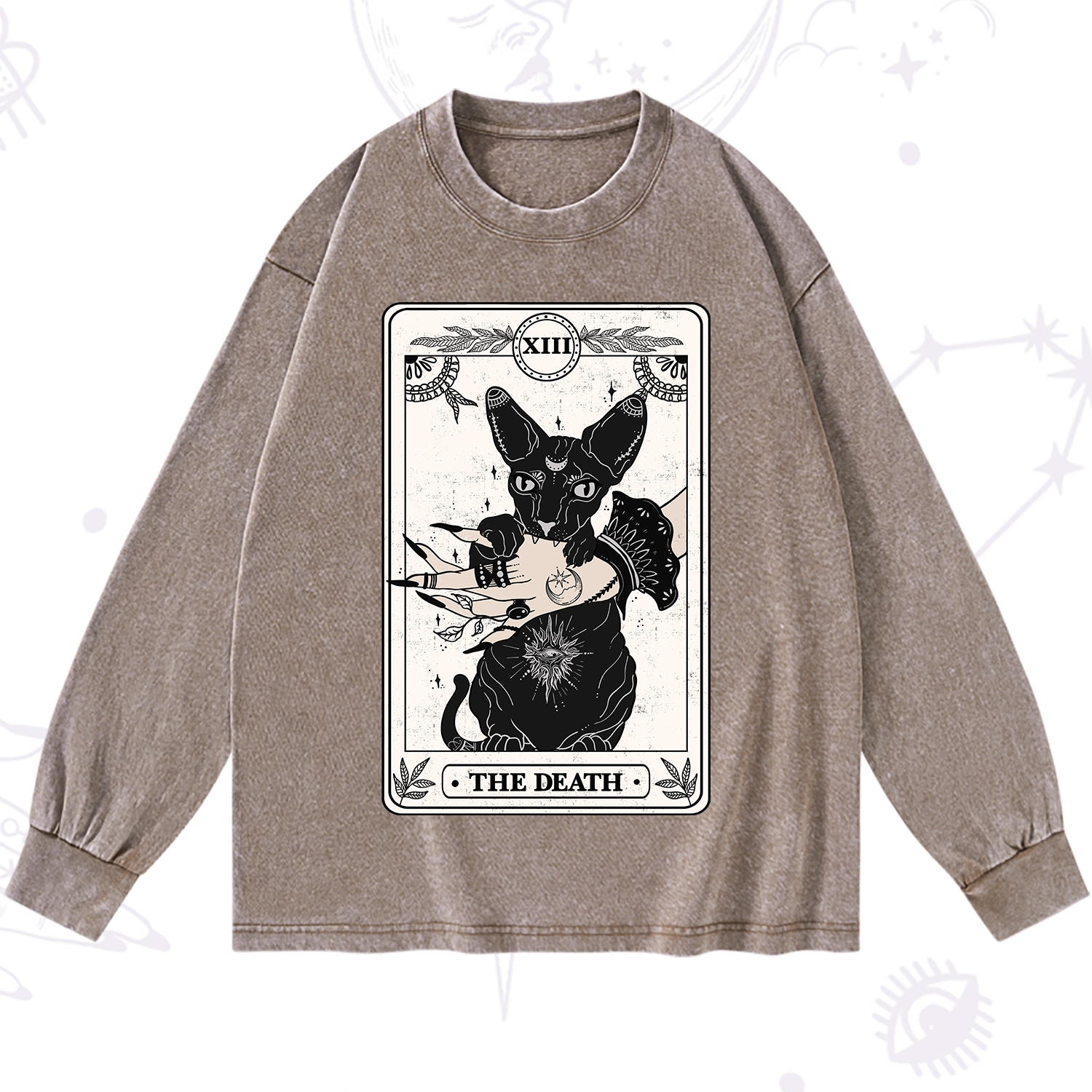 Purplehecate The Death Cat Tarot Washed Long Sleeve Shirt
