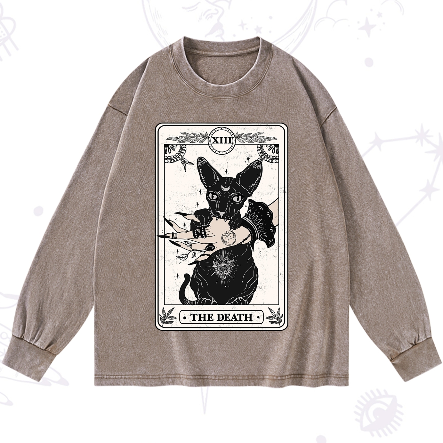 Purplehecate The Death Cat Tarot Washed Long Sleeve Shirt