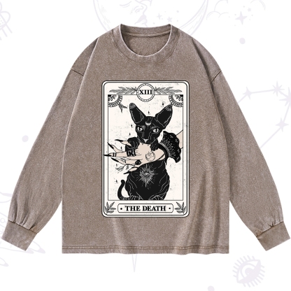 Purplehecate The Death Cat Tarot Washed Long Sleeve Shirt