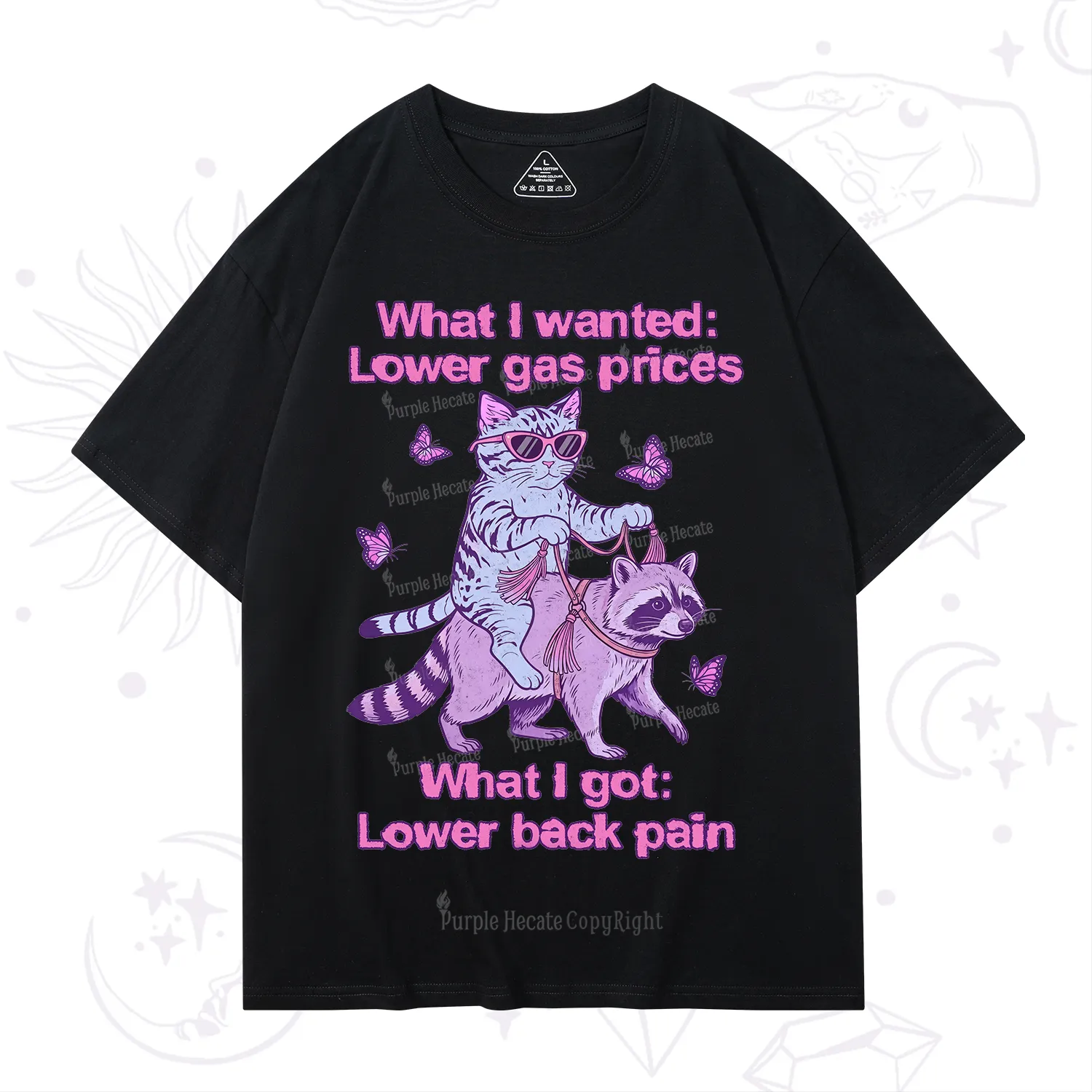 Purplehecate Lower Gas Prices Lower Back Pain Cat T-Shirt