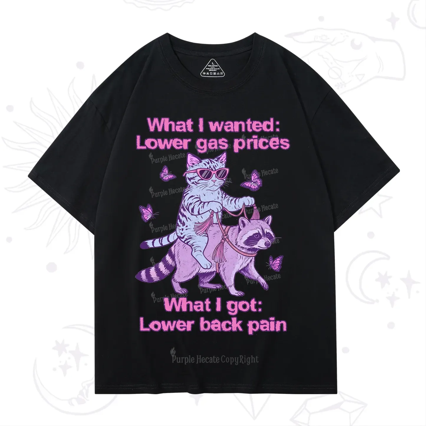 Purplehecate Lower Gas Prices Lower Back Pain Cat T-Shirt