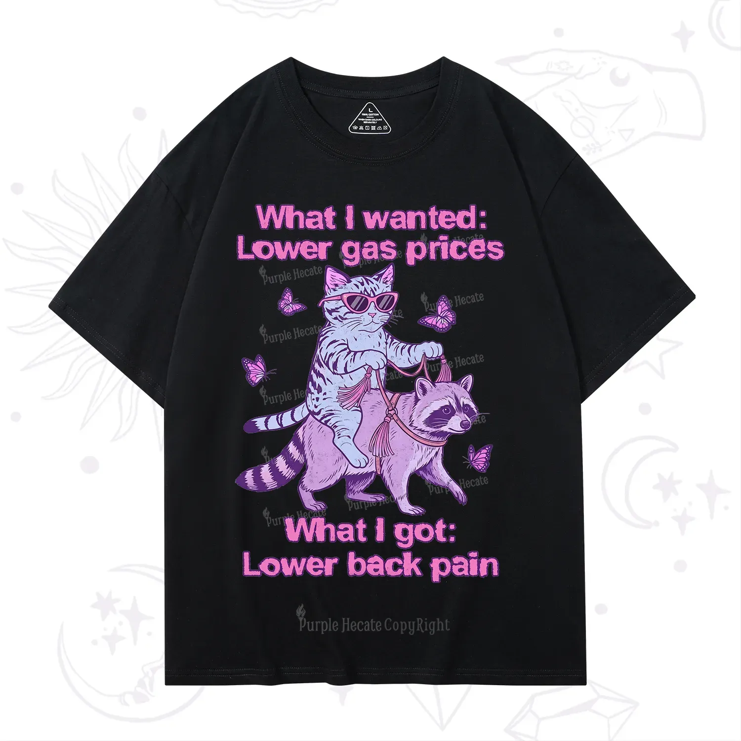 Purplehecate Lower Gas Prices Lower Back Pain Cat T-Shirt