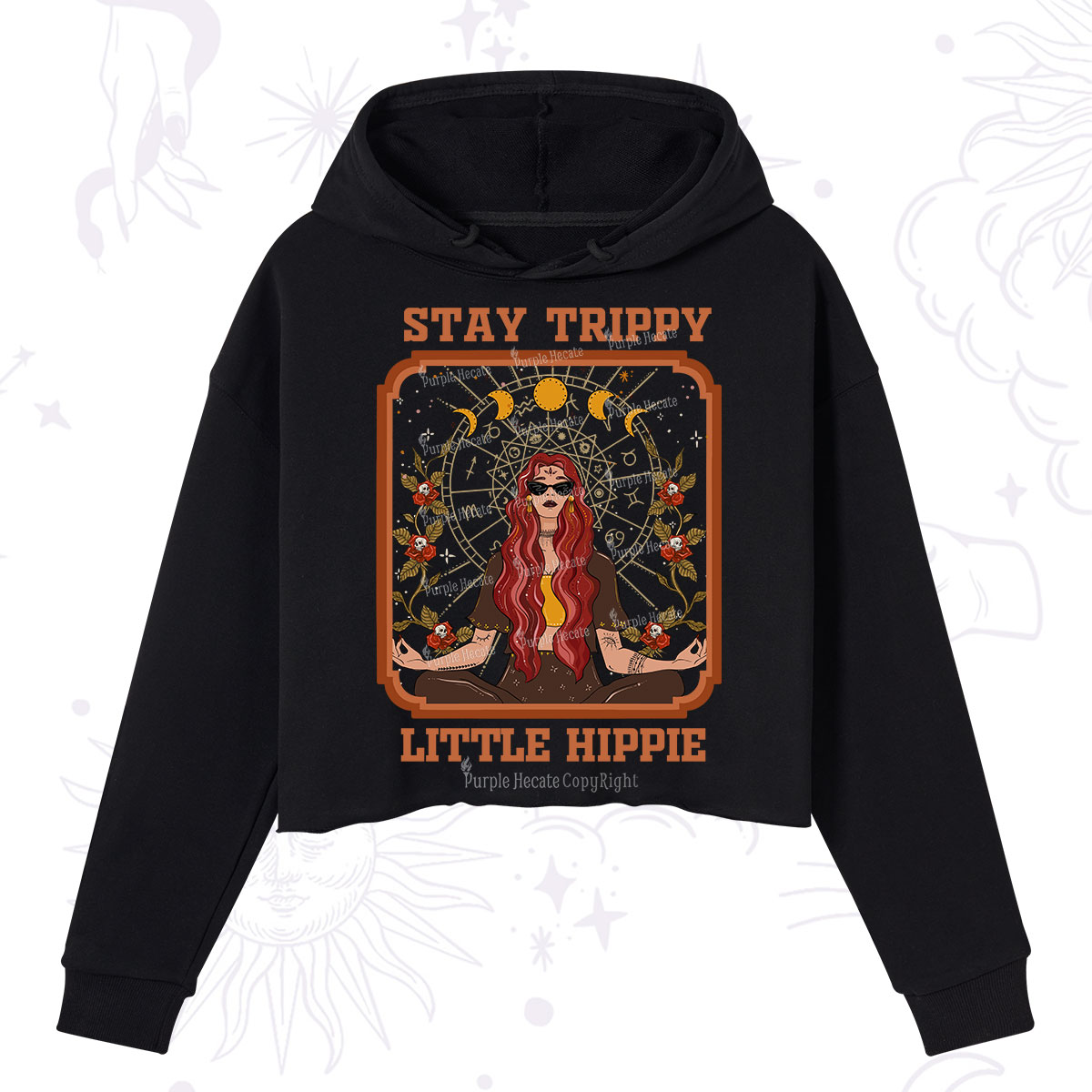 Purplehecate Stay Trippy Little Witchy Hippie Crop Hoodie