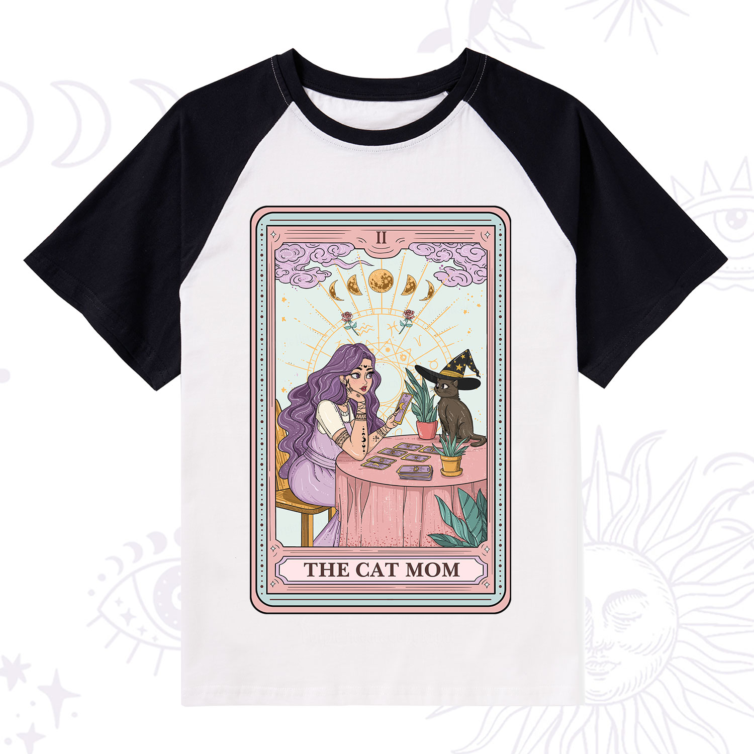 Purplehecate The Witchy Cat Mom Tarot Raglan Short Sleeve T‑Shirt