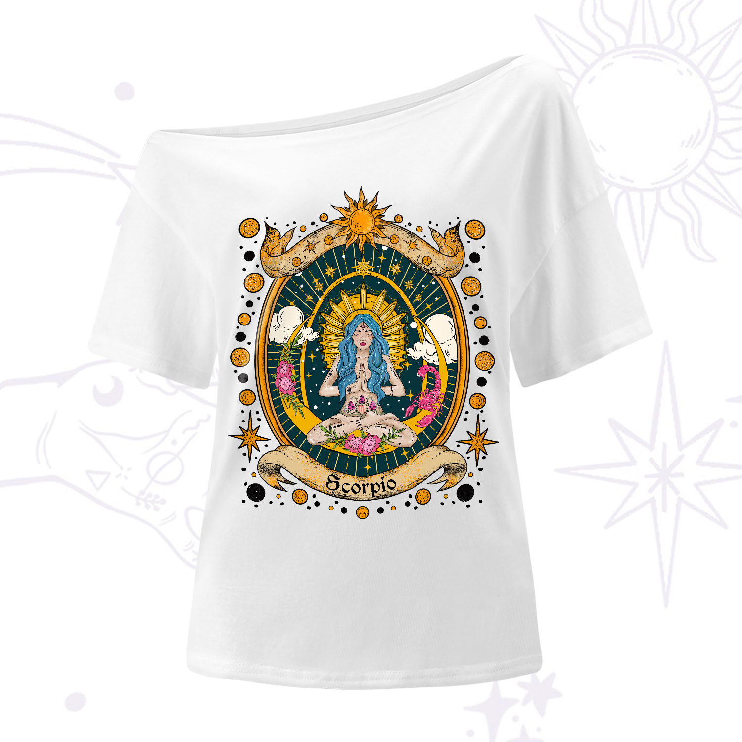 Purplehecate Scorpio Celestial Charm Zodiac One-Shoulder T-Shirt