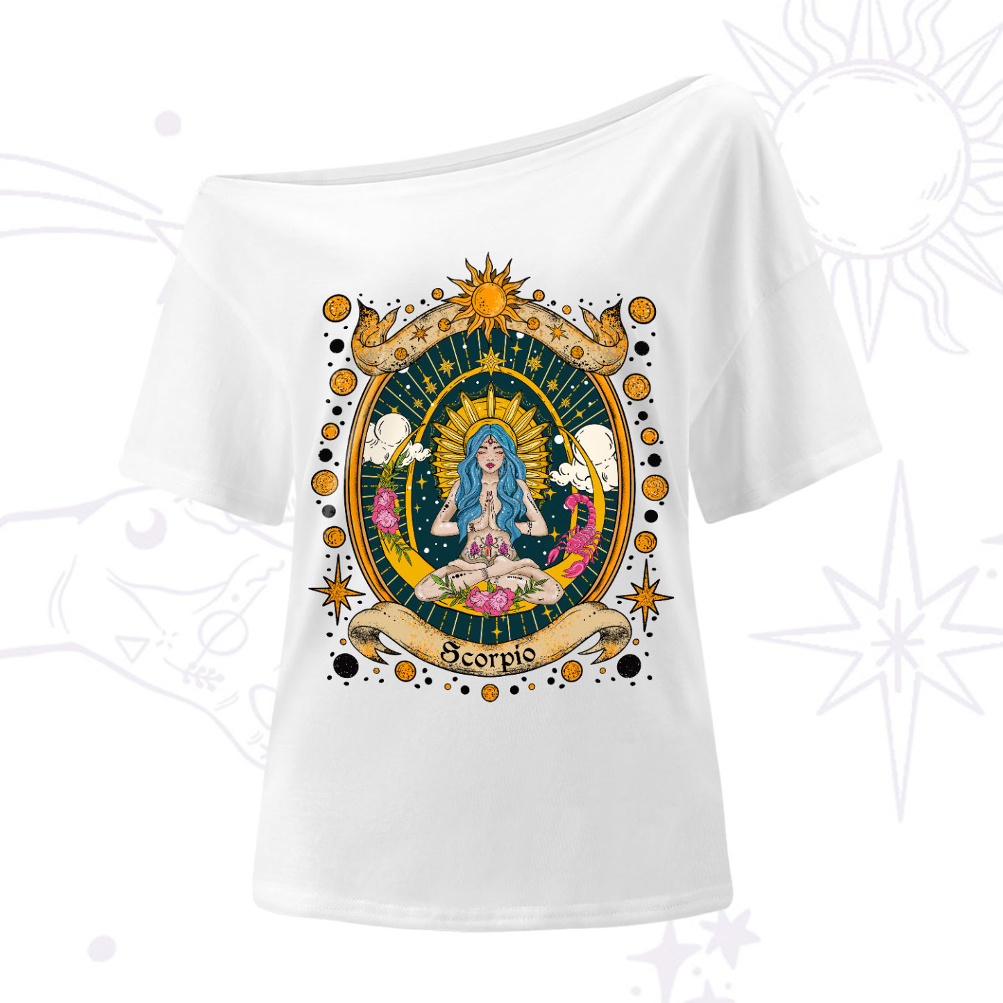 Purplehecate Scorpio Celestial Charm Zodiac One-Shoulder T-Shirt