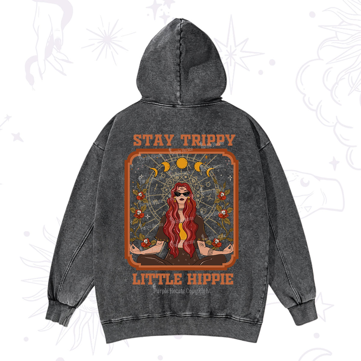 Purplehecate Stay Trippy Little Witchy Hippie Washed Hoodie