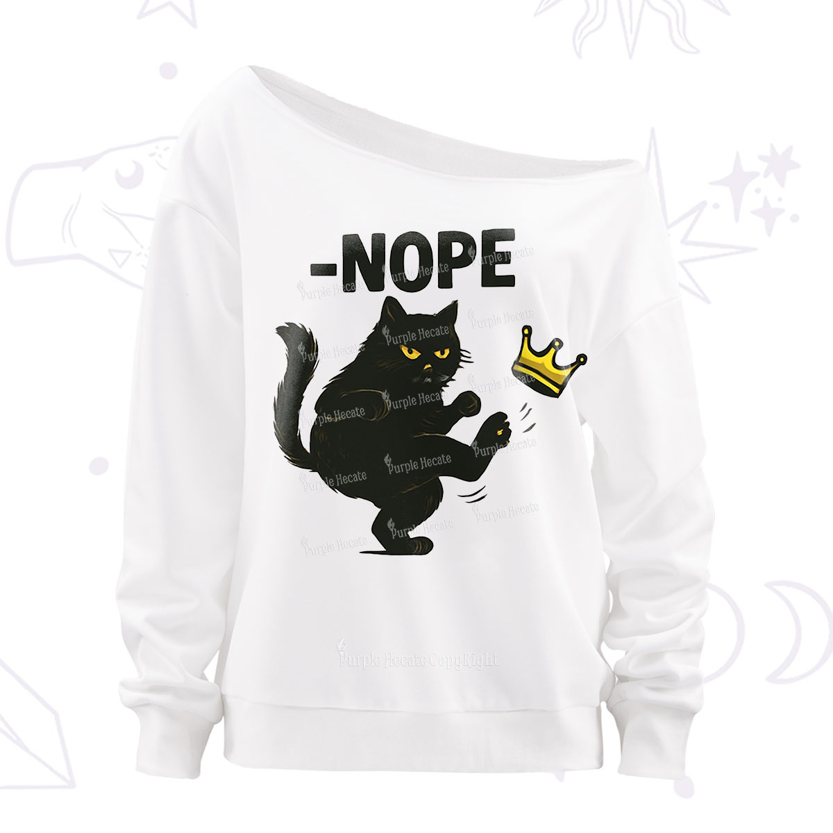 Purplehecate No Kings in America Black Cat Off The Shoulder Sweatshirt