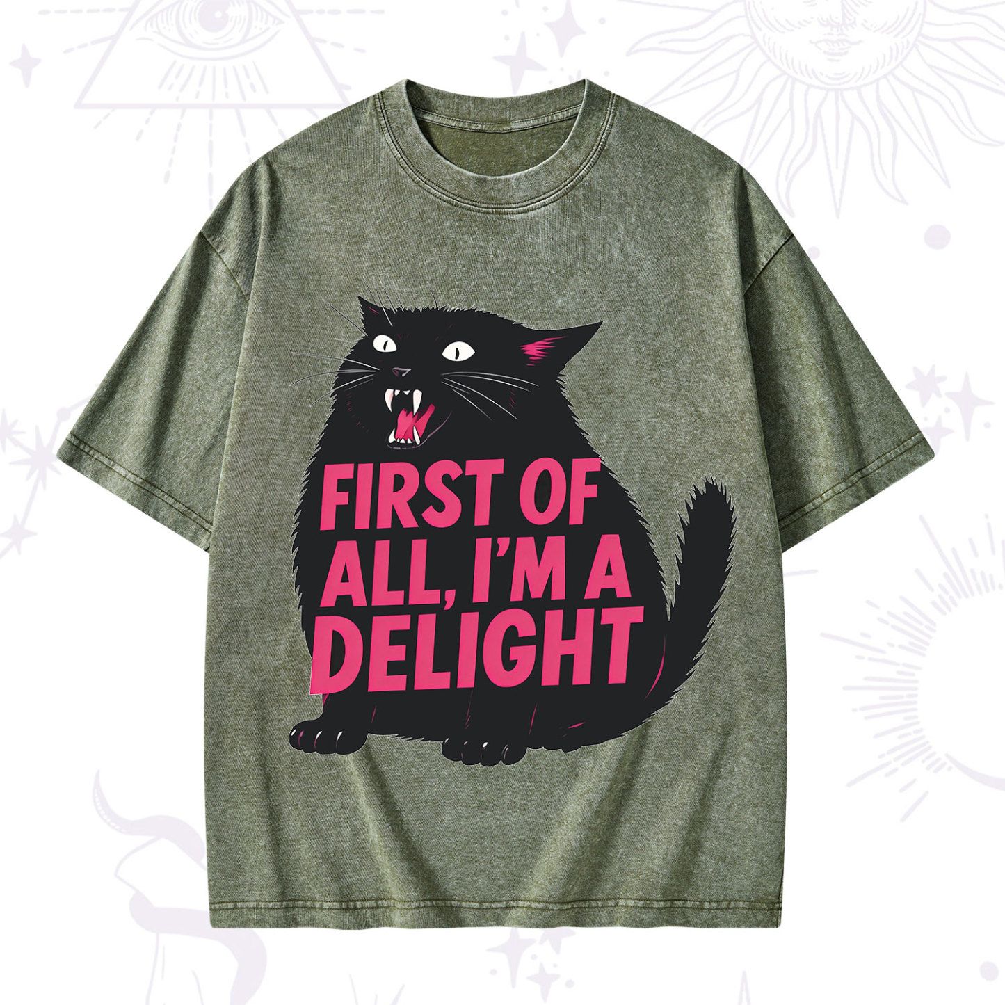 Purplehecate First Of All I'm A Delight Cat Washed T-Shirt