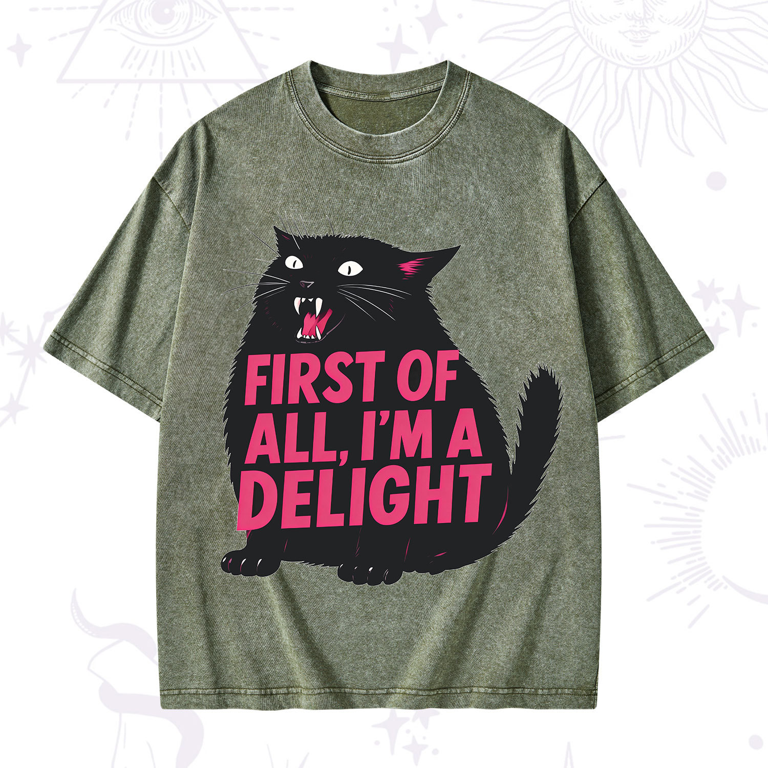 Purplehecate First Of All I'm A Delight Cat Washed T-Shirt