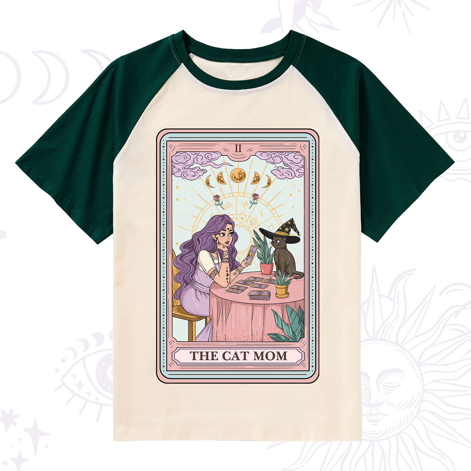 Purplehecate The Witchy Cat Mom Tarot Raglan Short Sleeve T‑Shirt