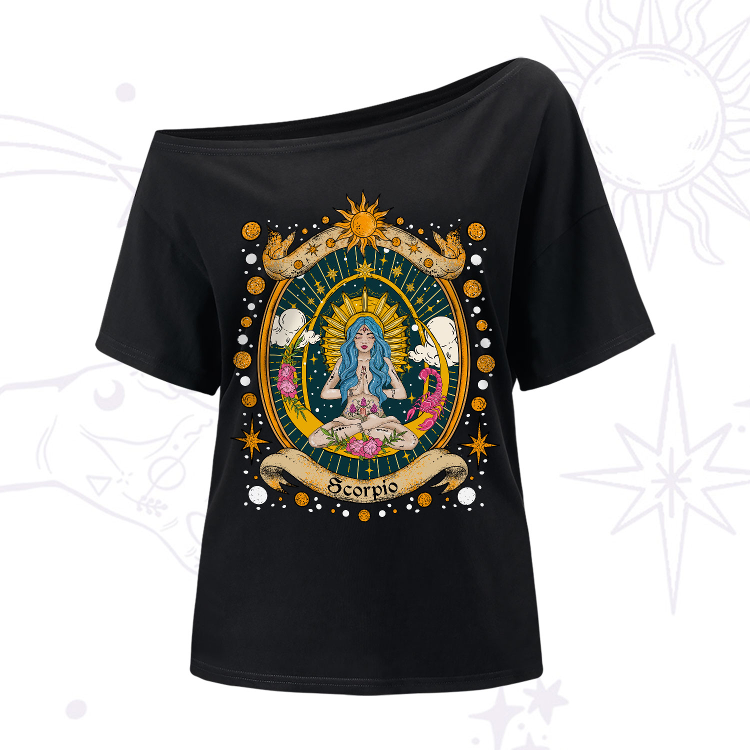 Purplehecate Scorpio Celestial Charm Zodiac One-Shoulder T-Shirt