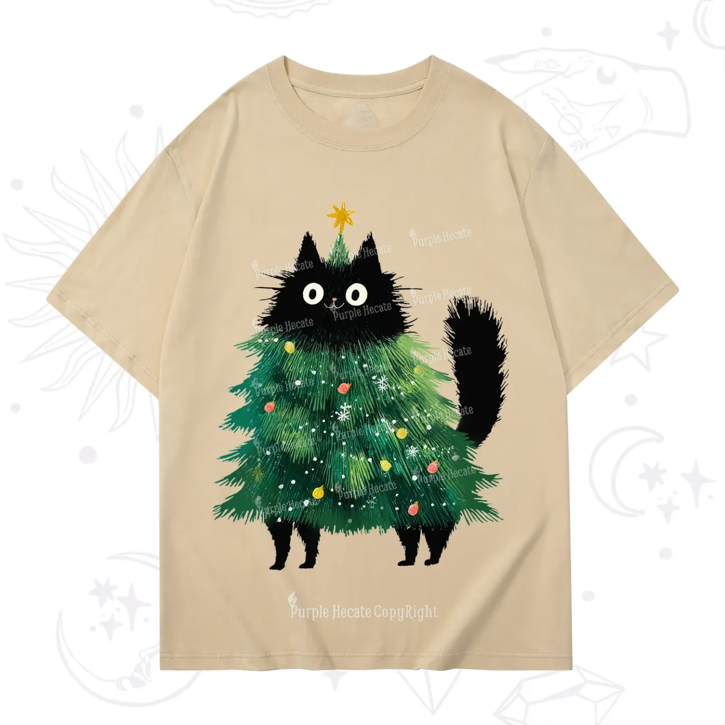 Purplehecate Black Cats Christmas Tree Christmas T-Shirt