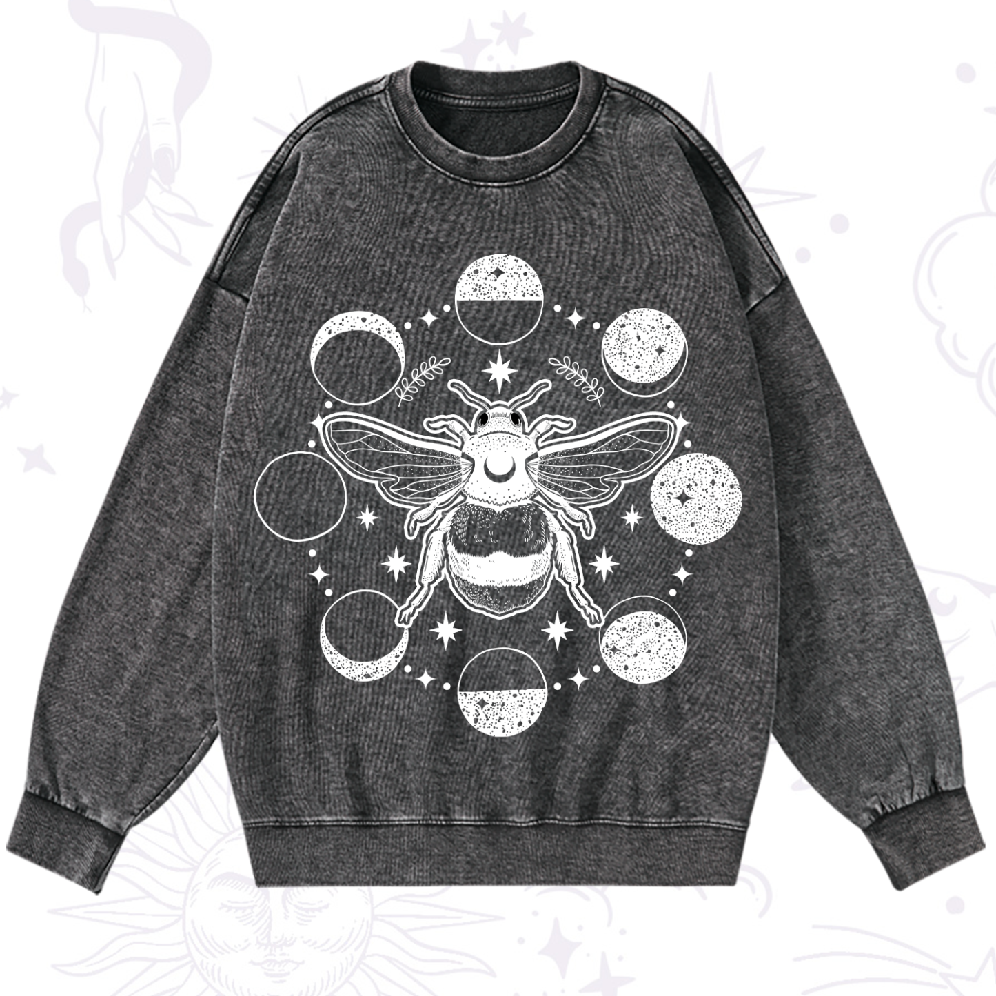 Magic Purplehecate Moon Bee Washed Sweatshirt