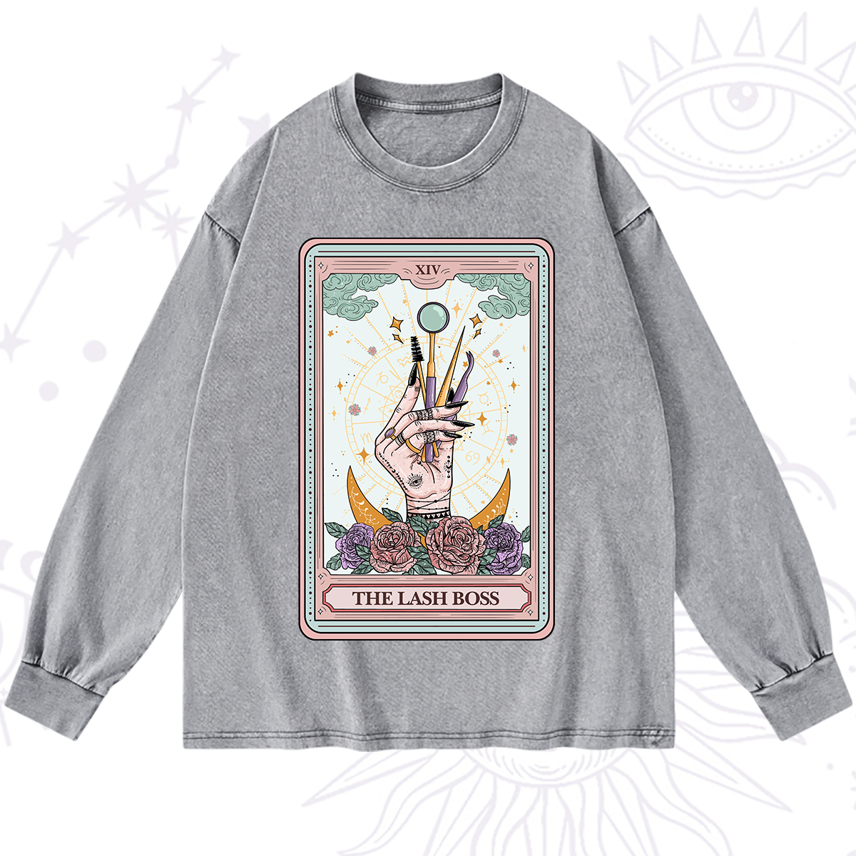 Purplehecate The Lash Boss Tarot Card Washed Long Sleeve Shirt
