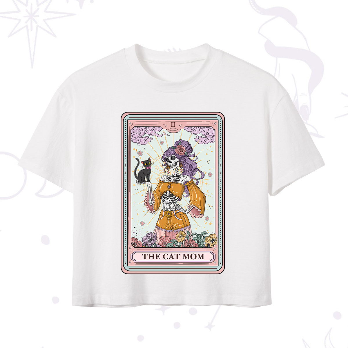 Purplehecate The Skeleton Cat Mom Tarot Card Crop T-Shirt