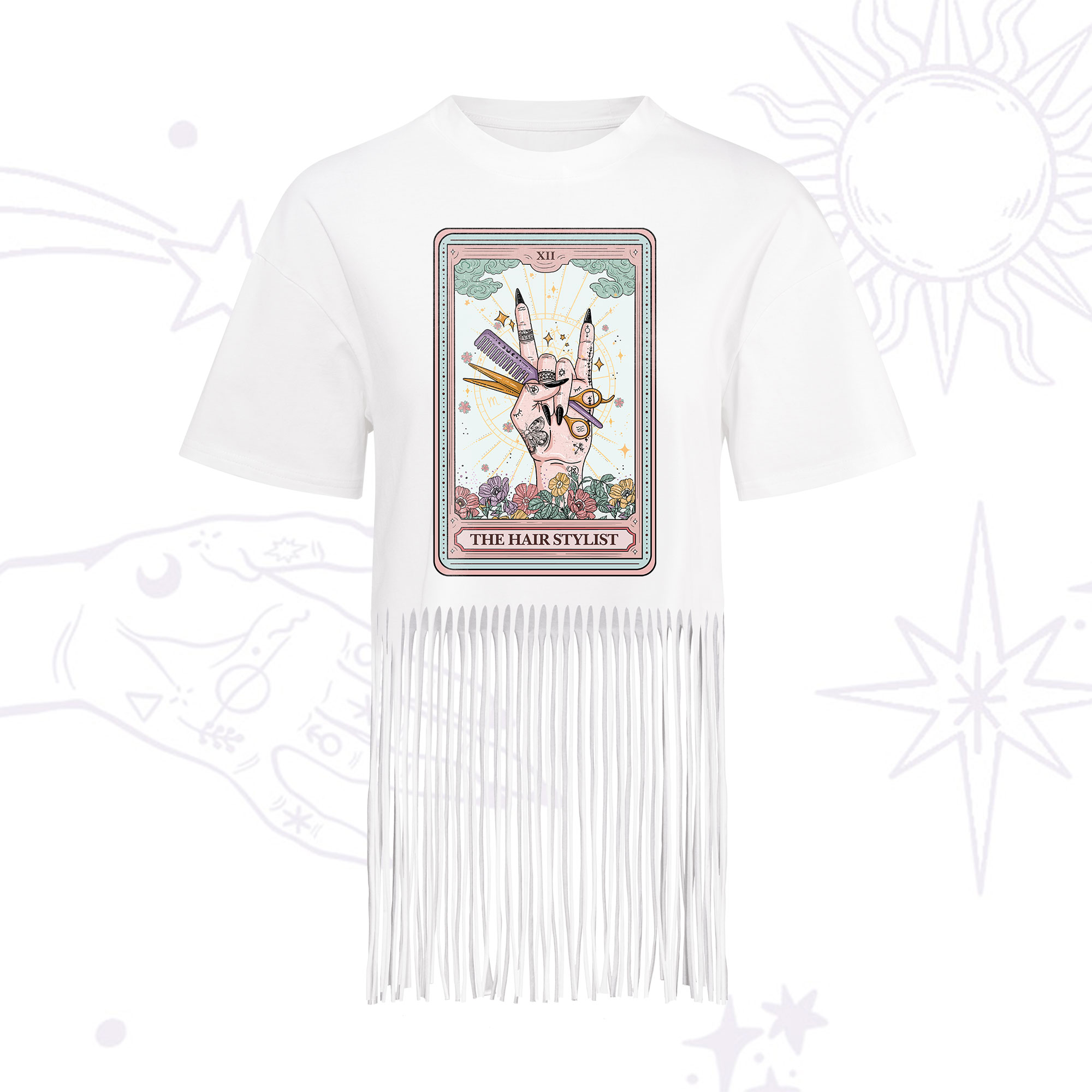 Purplehecate The Hair Stylist Tarot Fringe Hem T-Shirt