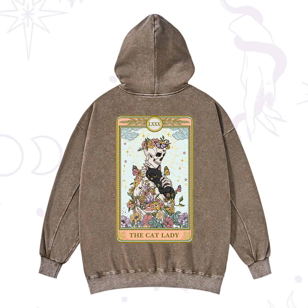 Purplehecate The Cat Lady Skeleton Tarot Washed Hoodie