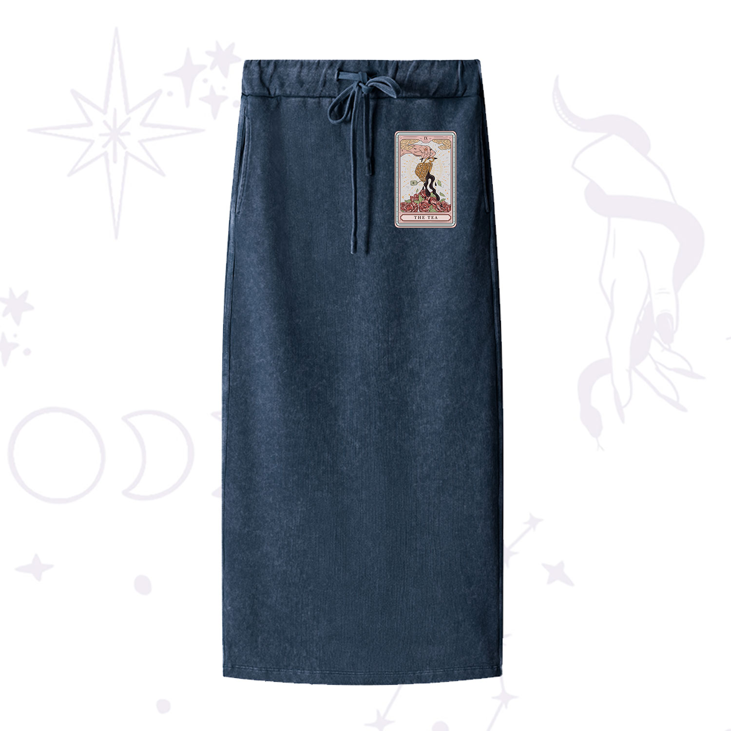 Purplehecate The Tea Food Tarot Washed Drawstring Long Skirt