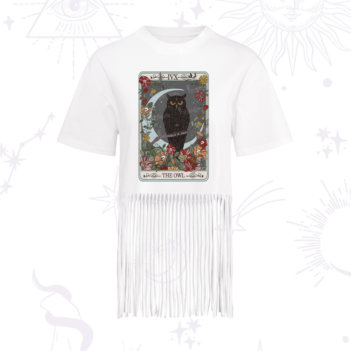 Purplehecate The Owl Tarot Fringe Hem T-Shirt