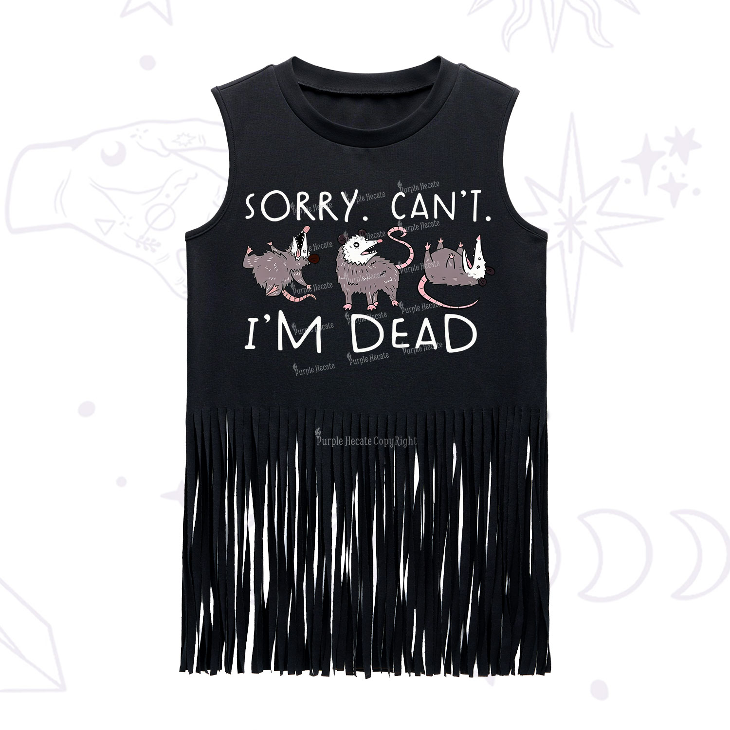 Purplehecate Funny Possum Sorry I Can't I'm Dead Fringe Tank Top