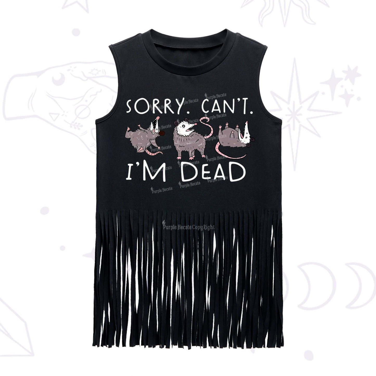 Purplehecate Funny Possum Sorry I Can't I'm Dead Fringe Tank Top