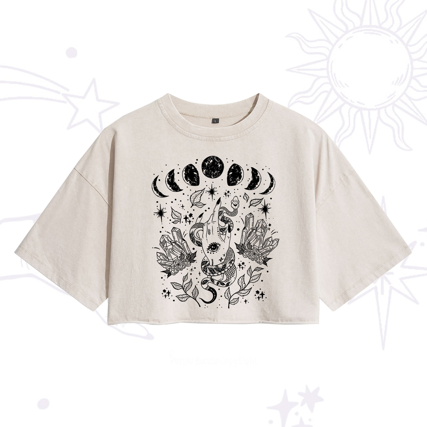 Purplehecate Reach For The Moon Washed Cropped T-Shirt