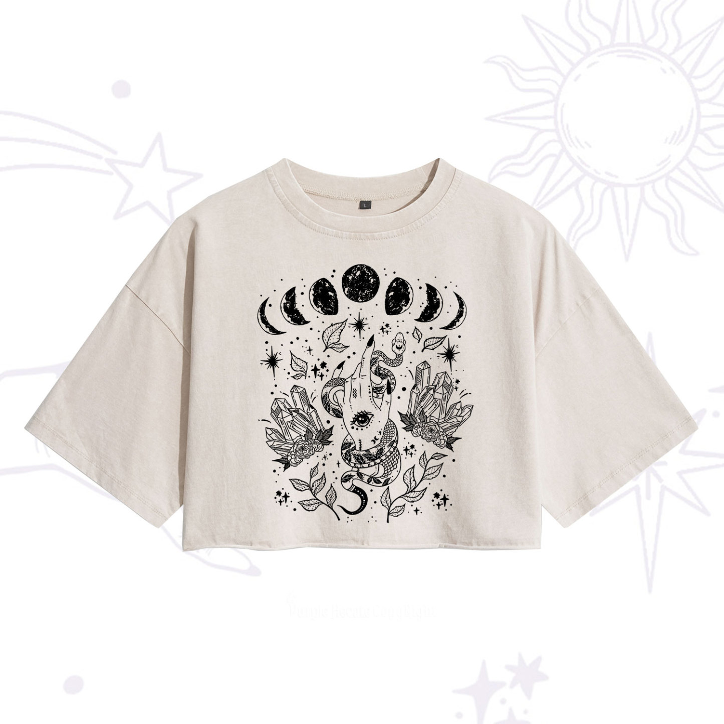 Purplehecate Reach For The Moon Washed Cropped T-Shirt