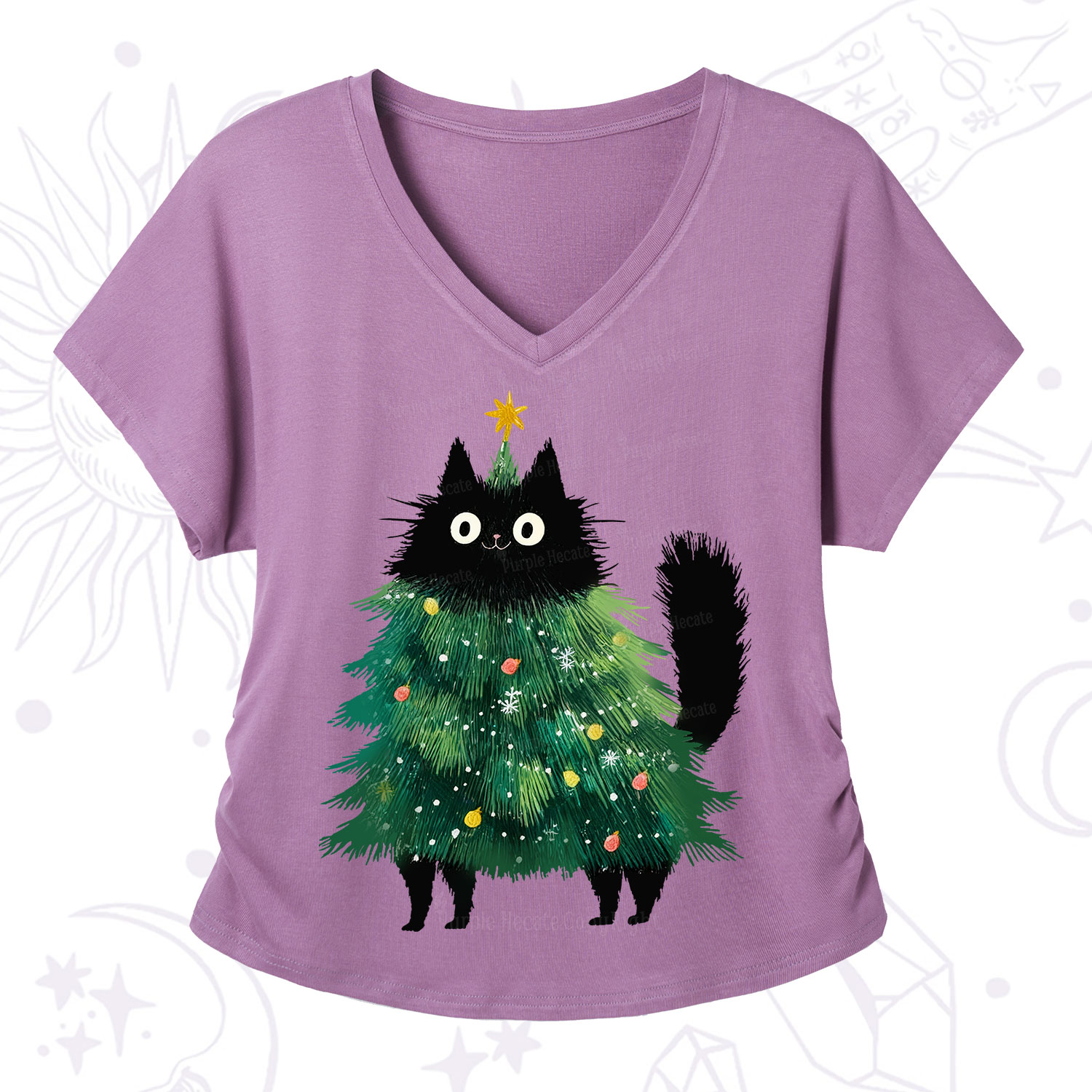Purplehecate Black Cats Christmas Tree Christmas V-Neck T-Shirt