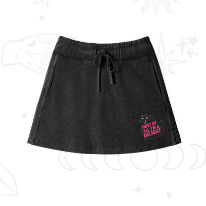 Purplehecate First Of All I'm A Delight Cat Washed Drawstring Mini Skirt