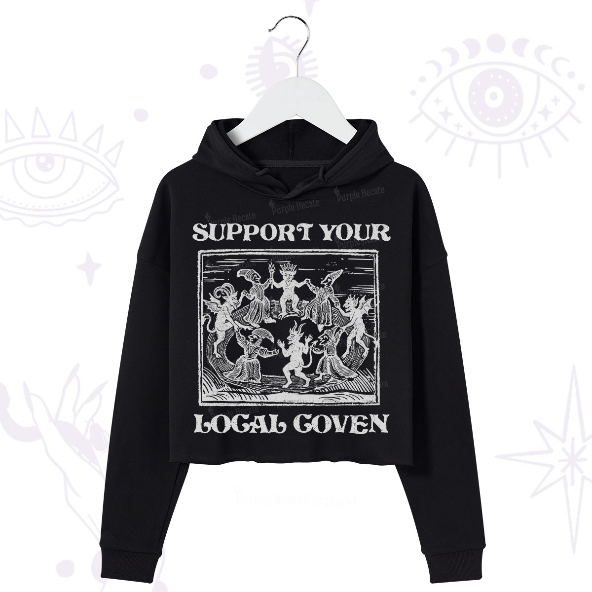 Purplehecate Support Your Local Coven Crop Hoodie